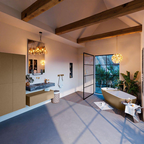 Mondiaz ALAN-DLUX Ensemble de meuble - 100cm - meuble Oro mat - 1 tiroir - Lavabo Cloud Lava suspendu - vasque Centre - 0 trous de robinet SW808864