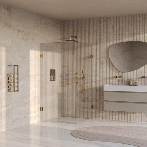 BRAUER Void Carving Cabine de douche - 100x120x200cm - porte battante - revêtement verre - réversible - verre clair - PVD or brossé SW1418088