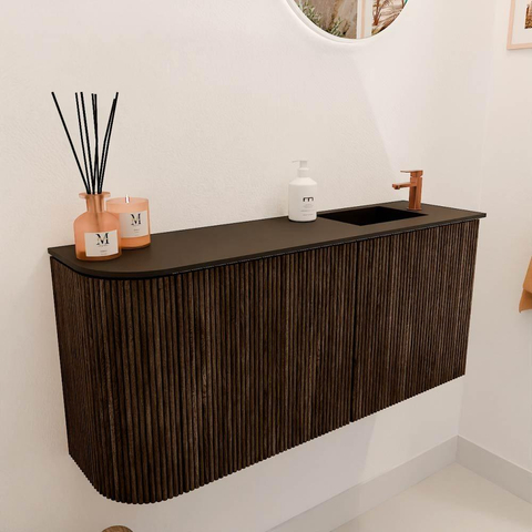 Mondiaz JOYA 91.6cm toiletmeubel - ronding links kleur Walnut - Wastafel FAYE positie Rechts 1 kraangat kleur Urban. SW1421385