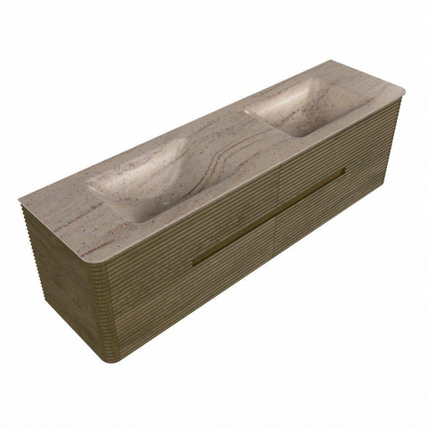 Mondiaz CIRO-DLUX Badkamermeubelset - 170x45x50cm - Solid surface wastafel Saba - 2 wasbak Dubbel - zonder kraangaten - 4 lades - Dusk SW1533362
