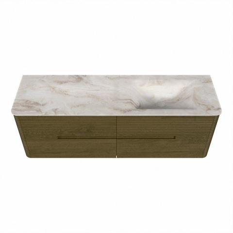 Mondiaz CIRO-DLUX Badkamermeubelset - 150x45x50cm - Solid surface wastafel Frappe - 1 wasbak Rechts - 1 kraangat - 4 lades - Dusk SW1532828