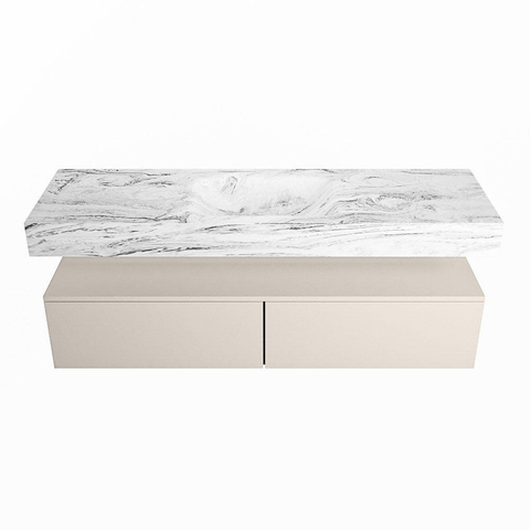 Mondiaz ALAN-DLUX Ensemble de meuble - 150cm - meuble Linen mat - 2 tiroirs - Lavabo Cloud Glace suspendu - vasque Centre - 1 trou de robinet SW805902