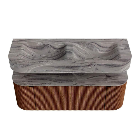 MONDIAZ THOR-DLUX 130cm meuble de salle de bains arrondi gauche + droite couleur Ruby avec 1 tiroir et 2 portes. Vasque suspendue CLOUD Double sans trou de robinet couleur Sombra. SW1464081
