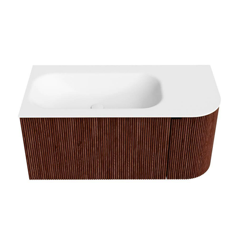 Mondiaz KURVE Badkamermeubelset - 95x46x40cm - 1 lade - 1 deur - wastafel solid surface - links - 1 kraangat - Ruby SW1415591