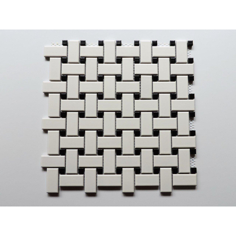 The Mosaic Factory Paris mozaïektegel - 30x30cm - wand en vloertegel - Rechthoek - Porselein White and Black Mat SW75885