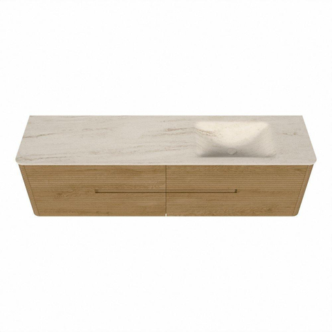 Mondiaz CIRO-DLUX Badkamermeubelset - 180x45x50cm - Solid surface wastafel Meli - 1 wasbak Rechts - 1 kraangat - 4 lades - Oak SW1531482