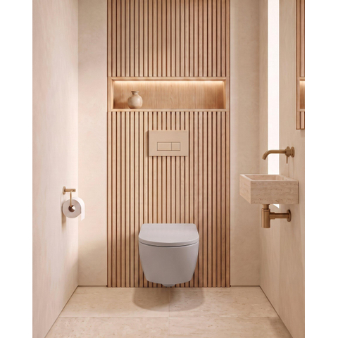 QeramiQ Dely Swirl Toiletset - 36.3x51.7cm - Geberit UP720 Duofix Sigma inbouwreservoir - 35mm zitting - bedieningsplaat taupe - rechthoekige knoppen - glans wit SW1413192