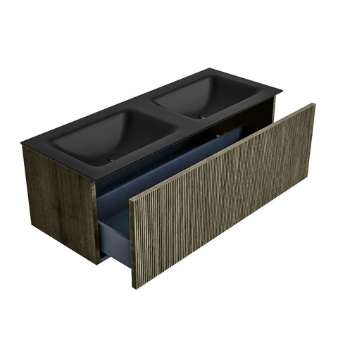 Mondiaz KURVE Ensemble de meuble de salle de bains - 120x46x40cm - 1 tiroir - lavabo solid surface - double - sans trou de robinet - Shadow SW1414274