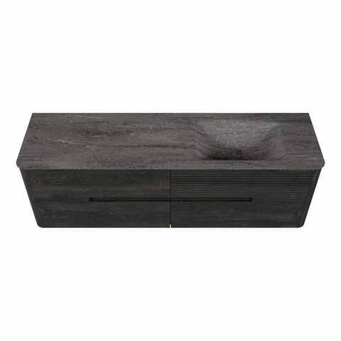 Mondiaz CIRO-DLUX Badkamermeubelset - 160x45x50cm - Solid surface wastafel Oza - 1 wasbak Rechts - 1 kraangat - 4 lades - Shadow SW1532675