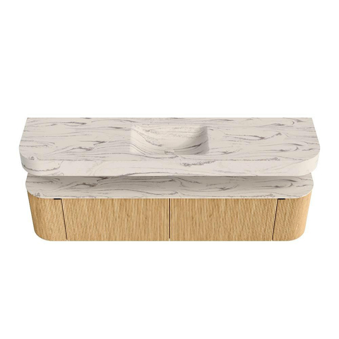 MONDIAZ THOR-DLUX Meuble de salle de bains - 190cm - arrondi gauche + droite - couleur Oak - 2 tiroirs - 2 portes - Vasque suspendue CLOUD Milieu 1 trou de robinet - couleur Nata SW1466750