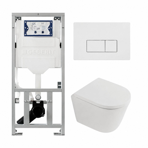 QeramiQ Dely Toiletset - 36.3x51.7cm - diepspoel - rimless - Geberit UP320 inbouwreservoir - met Burda frame - softclose toilet zitting - 35mm - glans witte bedieningsplaat - rechthoekige knoppen - mat wit SW1235380