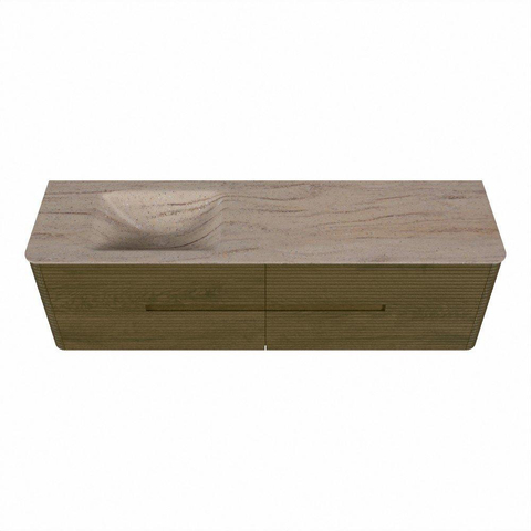 Mondiaz CIRO-DLUX Meuble de salle de bains - 170x45x50cm - plan vasque Solid surface Saba - 1 lavabo à gauche - sans trous de robinet - 4 tiroirs - Dusk SW1533371