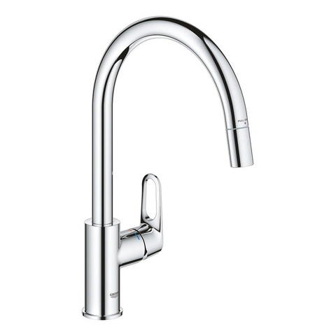 Grohe Start Flow Mitigeur de cuisine - monotrou - bec haut orientable - bec extractible - saillie 21,5cm - levier ouvert - chrome SW924647