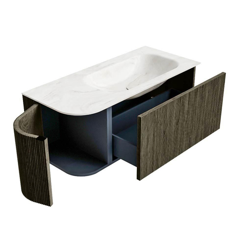Mondiaz KURVE-DLUX Badkamermeubelset - 105x46x40cm - 1 lade - 1 deur - wastafel solid surface - rechts - 1 kraangat - Shadow SW1414454