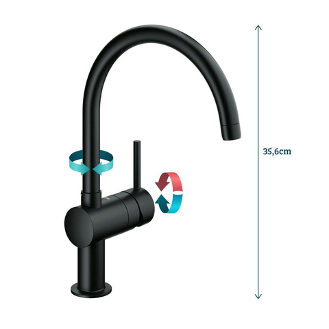 Grohe Minta Keukenkraan - hoog - draaibare ronde uitloop - matte black (mat zwart) SW67951