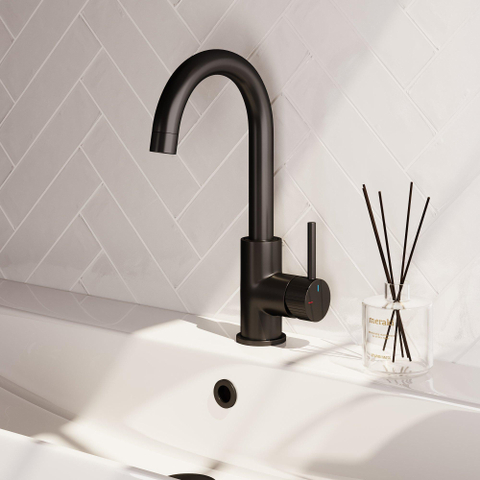 BRAUER Stripe Mitigeur de lavabo surélevé - bec rond pivotant - modèle A - noir mat SW1435090