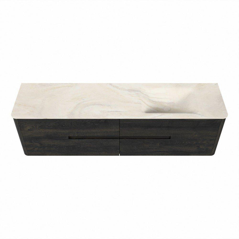 Mondiaz CIRO-DLUX Meuble de salle de bains - 180x45x50cm - Plan-vasque solid surface Ostra - 1 lavabo à droite - sans trous de robinetterie - 4 tiroirs - Shadow SW1532359