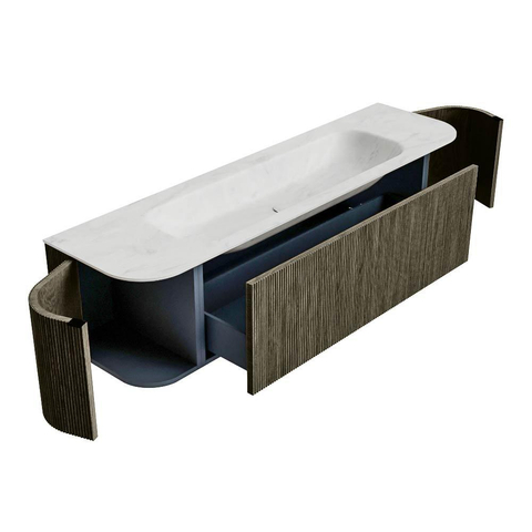 Mondiaz KURVE-DLUX Ensemble de meubles de salle de bains - 170x46x40cm - 1 tiroir - 2 portes - lavabo solid surface - milieu - sans trou de robinet - Shadow SW1414068