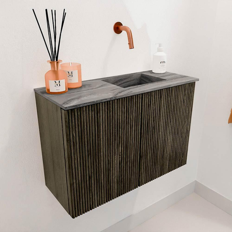 Mondiaz JOYA-DLUX 60cm toiletmeubel - kleur Shadow - Wastafel FAYE positie Rechts Zonder kraangat kleur Sombra. SW1425180