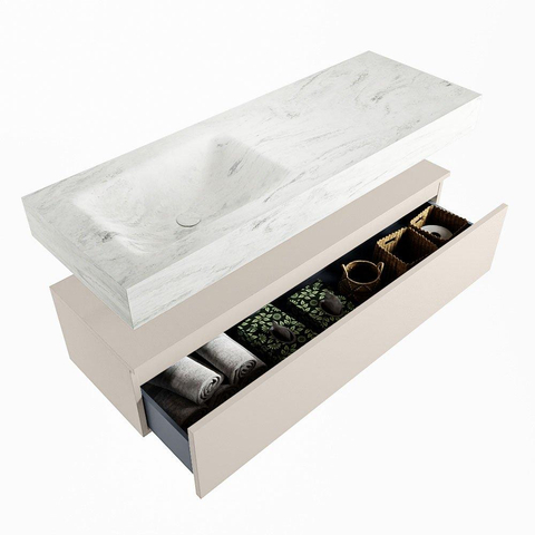 MONDIAZ ALAN - DLUX Badkamermeubelset - 130cm - onderkast - Linen - 1 lade - vrijhangende wastafel - wasbak links - 0 kraangaten - Opalo SW806666