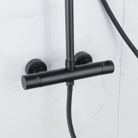 Adema Sparkle 2.0 ensemble de douche pluie – thermostatique – douche de tête Ø 30 cm – douchette 3 jets – barre de douche 110 cm – noir mat SW773199