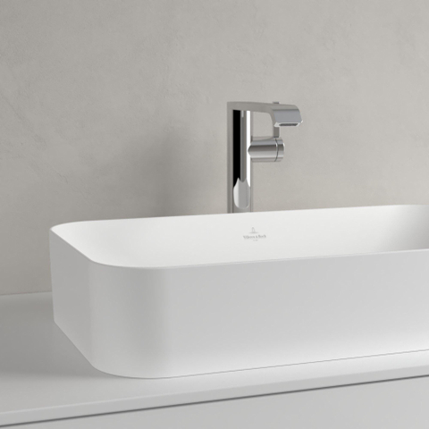 Villeroy & Boch finion opzetwastafel - zonder kraangat - 60x35cm CeramicPlus - zonder overloop - Stone White (mat wit) SW209544