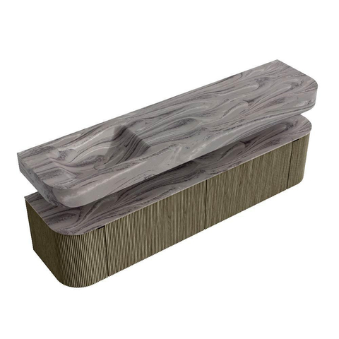 MONDIAZ THOR-DLUX Meuble de salle de bains 190cm arrondi gauche + droite couleur Shadow avec 2 tiroirs et 2 portes. Vasque suspendue CLOUD Gauche 1 trou de robinet couleur Sombra. SW1466625