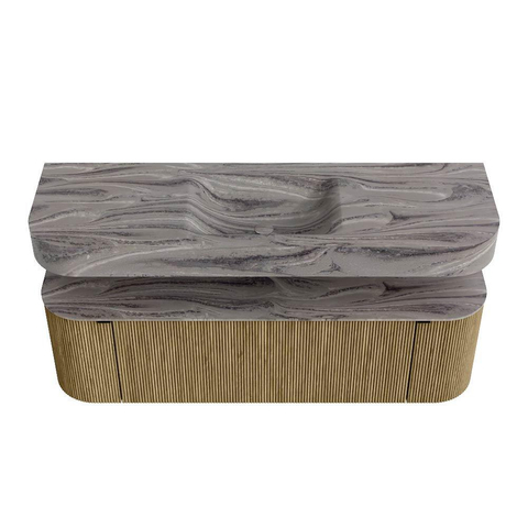 MONDIAZ THOR-DLUX 150cm meuble de salle de bains arrondi gauche + droite couleur Dusk avec 1 tiroir et 2 portes. Vasque suspendue CLOUD Milieu 1 trou de robinet couleur Sombra. SW1464923