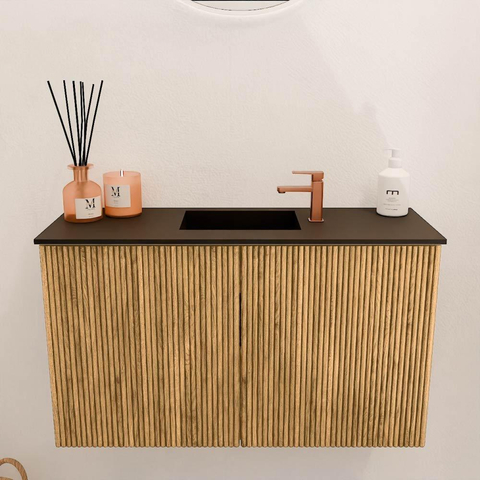 Mondiaz JOYA 70cm meuble pour WC - couleur Chêne - Lavabo FAYE position Milieu 1 trou de robinet couleur Urban. SW1421188