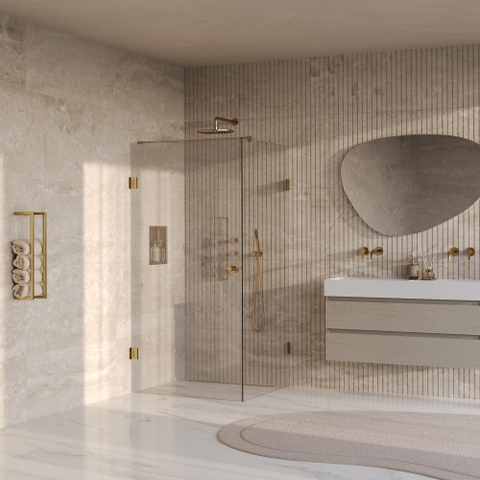 BRAUER Void Carving Cabine de douche - 100x100x200cm - porte battante - revêtement verre - réversible - verre clair - PVD or brossé SW1418082