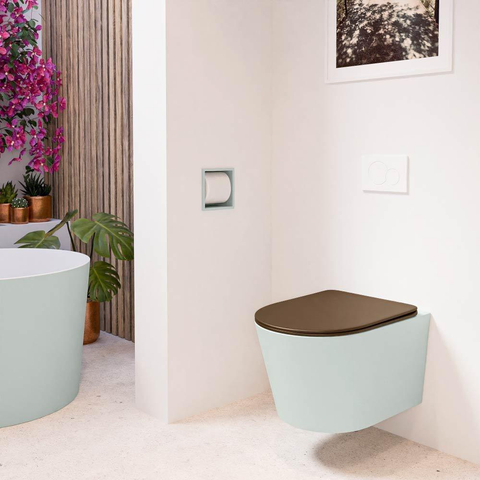 Mondiaz LAVIE WC suspendu – sans bride – 36 x 53 cm – avec abattant softclose – Greey (vert clair/gris), abattant Rust (brun) SW1208700