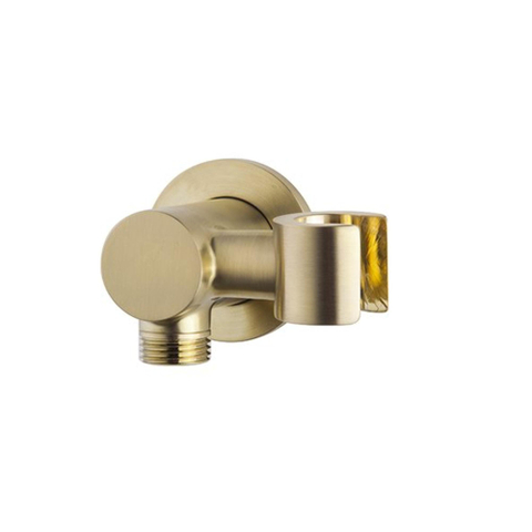 Wiesbaden Unimatch Wandaansluitbocht - met kantelbare handdouchehouder rond 1/2" - PVD - geborsteld messing (goud) SW373303