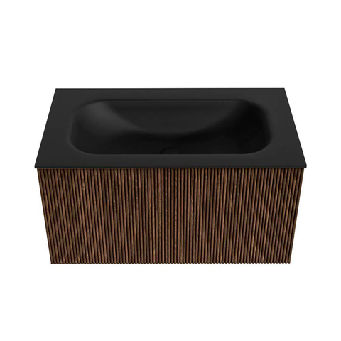 MONDIAZ KURVE Meuble de salle de bains 80 cm couleur Walnut avec 1 tiroir. Lavabo BIG SMALL central sans trou de robinet Urban. SW1138486