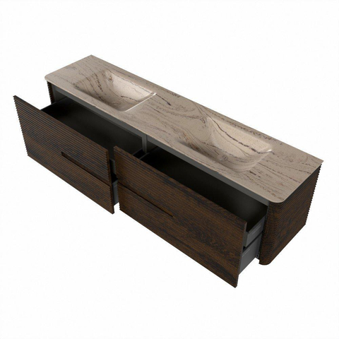Mondiaz CIRO-DLUX Badkamermeubelset - 190x45x50cm - Solid surface wastafel Arena - 2 wasbak Dubbel - zonder kraangaten - 4 lades - Walnut SW1530517