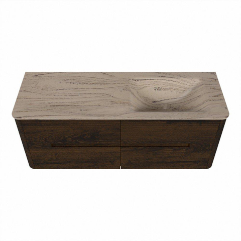 Mondiaz CIRO-DLUX Badkamermeubelset - 130x45x50cm - Solid surface wastafel Arena - 1 wasbak Rechts - 1 kraangat - 4 lades - Walnut SW1530472