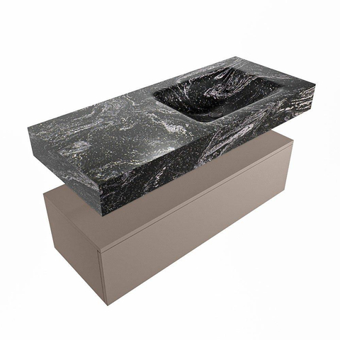 Mondiaz ALAN-DLUX Ensemble de meuble - 110cm - meuble Smoke mat - 1 tiroir - Lavabo Cloud Lava suspendu - vasque Droite - 1 trou de robinet SW808177