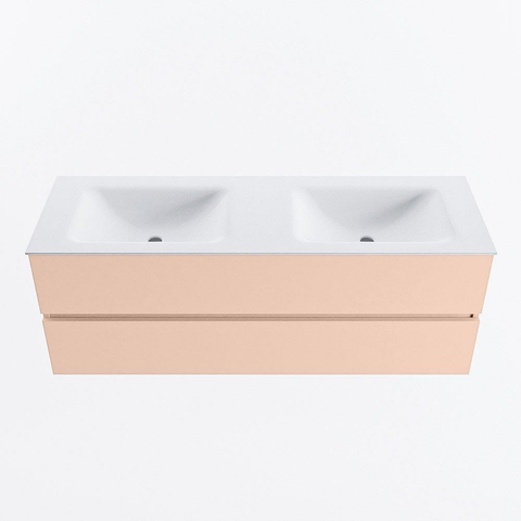 MONDIAZ VICA Ensemble meuble de salle de bains - 140cm - meuble bas rosee - 2 tiroirs - lavabo cloud double - sans trous de robinet - version haute 60cm - talc SW1083494