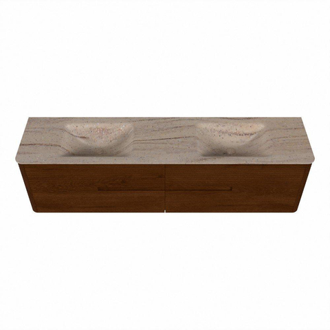 Mondiaz CIRO-DLUX Meuble de salle de bains - 190x45x50cm - plan vasque solid surface Saba - 2 vasques double - sans trous de robinet - 4 tiroirs - Ruby SW1531961