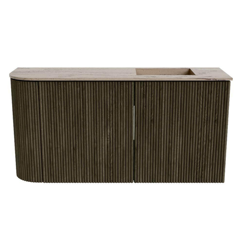 Mondiaz JOYA-DLUX Meuble de salle de bains 81.6cm - arrondi gauche couleur Shadow - Lavabo FAYE position Droite 1 trou de robinet couleur Arena. SW1424829