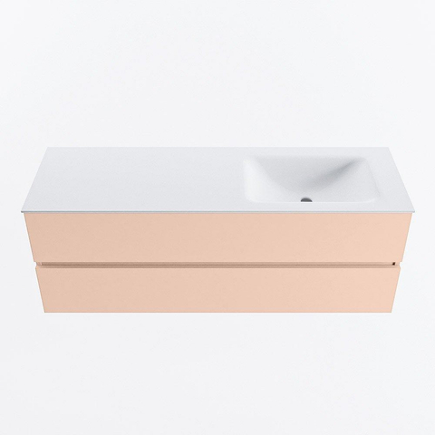 MONDIAZ VICA Ensemble meuble de salle de bains - 140cm - meuble bas rosee - 2 tiroirs - lavabo cloud à droite - sans trous de robinet - version haute 60cm - talc SW1083505