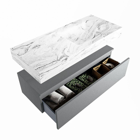 Mondiaz ALAN-DLUX Ensemble de meuble - 110cm - meuble Plata mat - 1 tiroir - Lavabo Cloud Glace suspendu - vasque Droite - 1 trou de robinet SW805948
