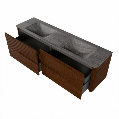 Mondiaz CIRO-DLUX Ensemble de meuble de salle de bains - 170x45x50cm - Lavabo en solid surface Oza - 2 vasques Double - 2 trous de robinet - 4 tiroirs - Ruby SW1532147