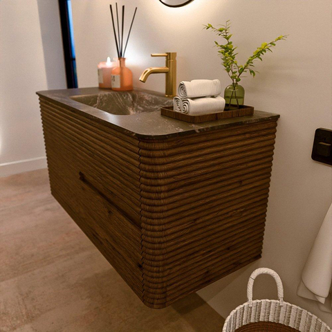 Mondiaz CIRO-DLUX Badkamermeubelset - 100x45x50cm - Solid surface wastafel Lava - 1 wasbak Midden - 1 kraangat - 2 lades - Dusk SW1533046