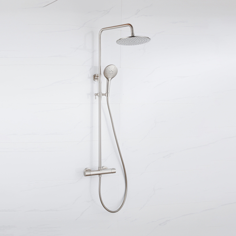 Fortifura Calvi Regendoucheset - thermostatisch - 30cm - hoofddouche - gladde slang - ronde handdouche - PVD - geborsteld RVS SW1204430