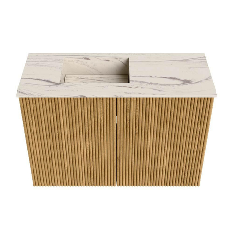 Mondiaz JOYA-DLUX 60cm toiletmeubel - kleur Oak - Wastafel FAYE positie Links 1 kraangat kleur Nata. SW1423993