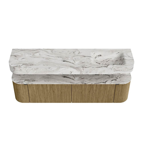 MONDIAZ THOR-DLUX Meuble de salle de bains 180cm arrondi gauche + droite couleur Dusk avec 2 tiroirs et 2 portes. Vasque suspendue CLOUD Droite 1 trou de robinet couleur Glace. SW1465997