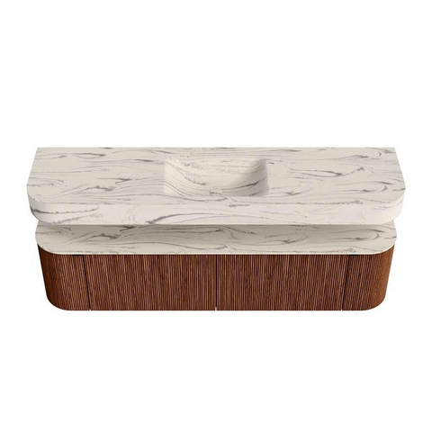 MONDIAZ THOR-DLUX Meuble de salle de bains 180cm arrondi gauche + droite couleur Ruby avec 2 tiroirs et 2 portes. Vasque suspendue CLOUD Milieu 1 trou de robinet couleur Nata. SW1466211
