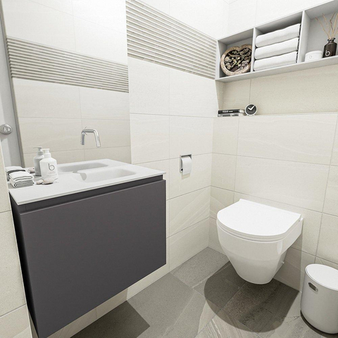 MONDIAZ OLAN Toiletmeubel 60x30x40cm met 0 kraangaten 1 lades dark grey mat Wastafel Lex rechts Solid Surface Wit SW473253