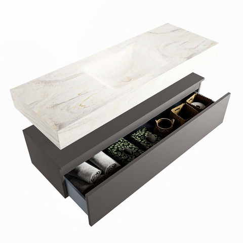 MONDIAZ ALAN - DLUX Badkamermeubelset - 130cm - onderkast - Dark grey - 1 lade - vrijhangende wastafel - wasbak midden - 0 kraangaten - Ostra SW807216