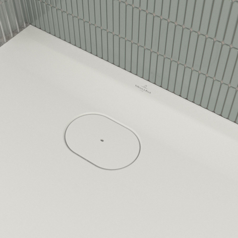 Villeroy & Boch Ecora douchebak - 140x80x3.5cm - afvoer korte zijde - stone white (wit) SW1558997